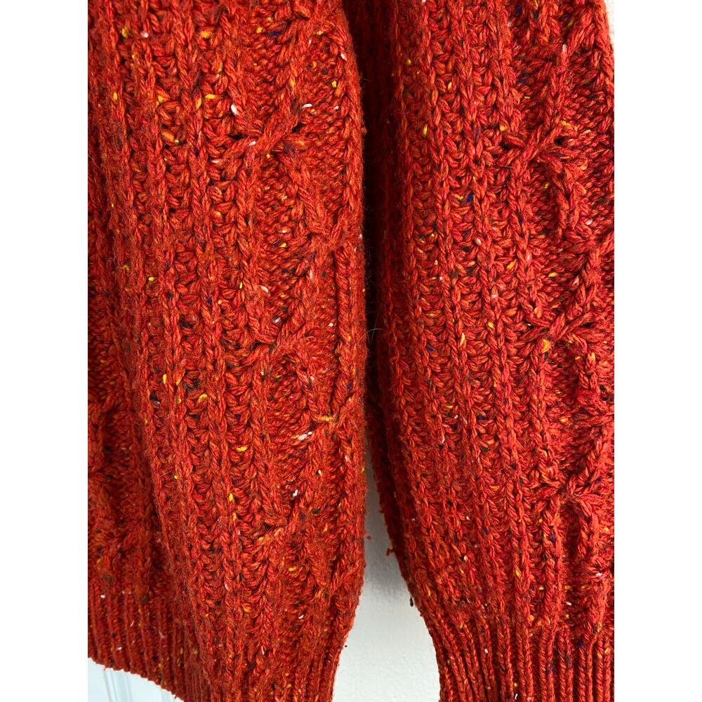Cape Isle Knitters Size M Chunky Cable Knit Red Wool Blend Pullover Sweater * - Picture 2 of 5